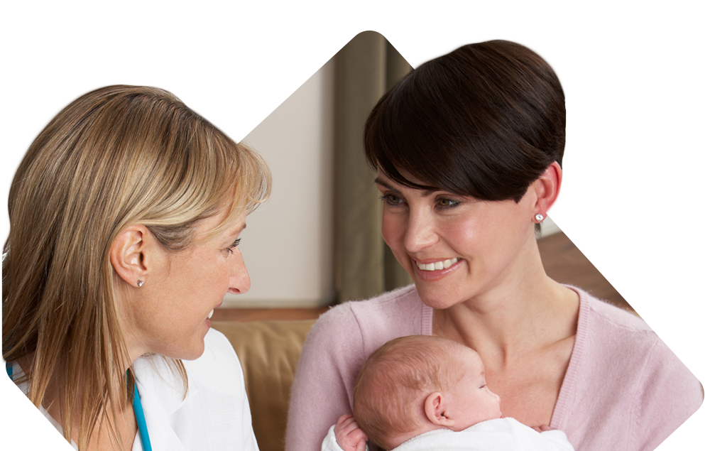Mother and baby speaking to doctor